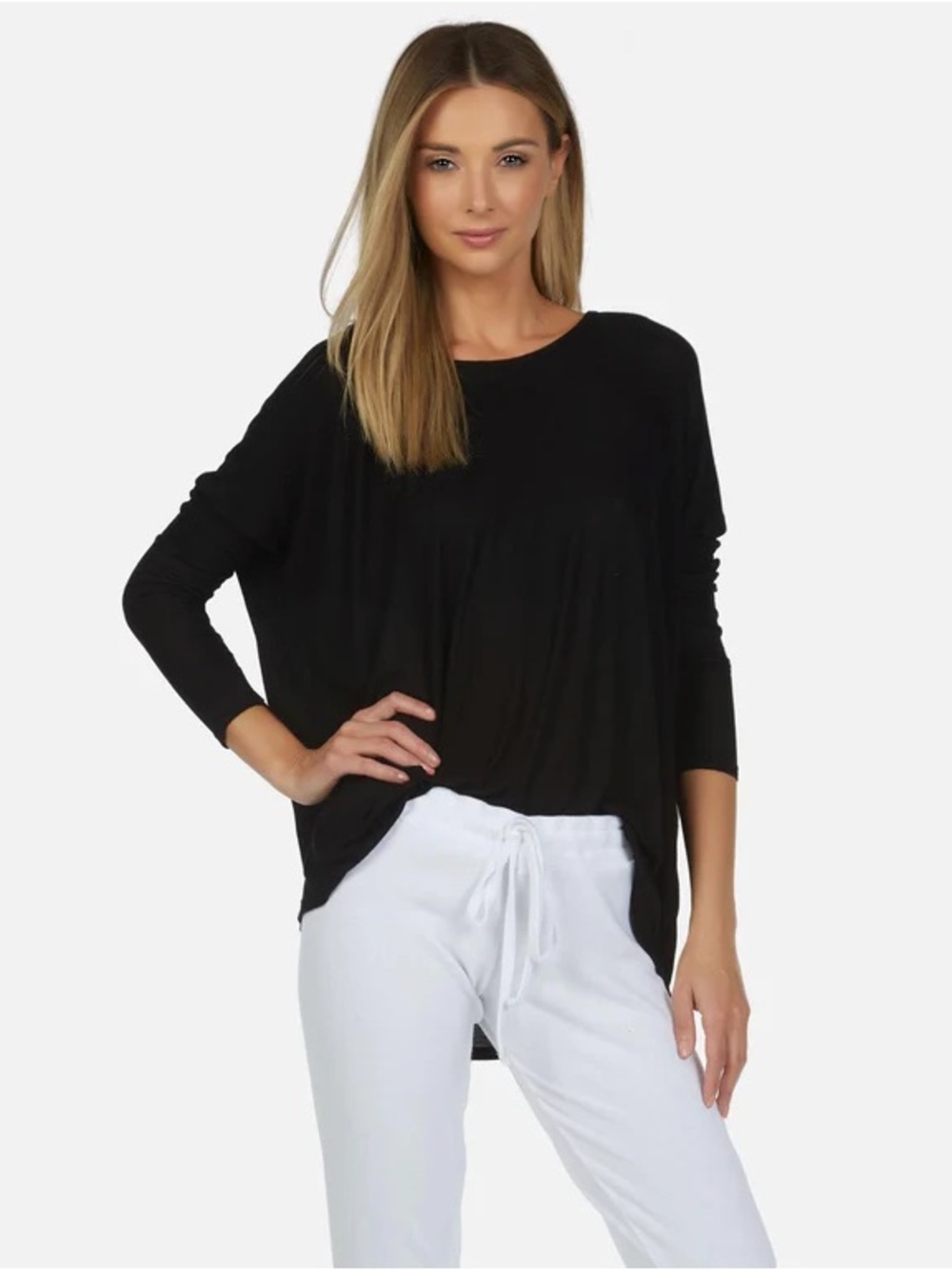 Michael Lauren Black Draped 3/4 Sleeve Tunic